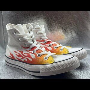 Size 7 - Converse Chuck Taylor All Star High Flames White Red Sneakers 166257F‎